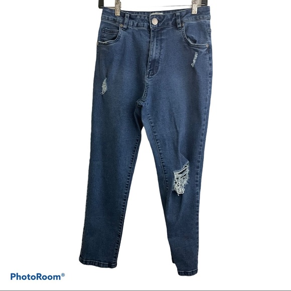 91 cotton on Highrise 90 stretch jean distressed size 8 denim. - Picture 1 of 8